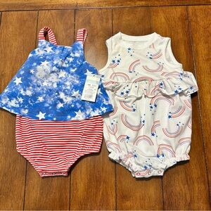Pair of Baby Girl Cat & Jack Patriotic 4th of July Rompers | Size 18 months